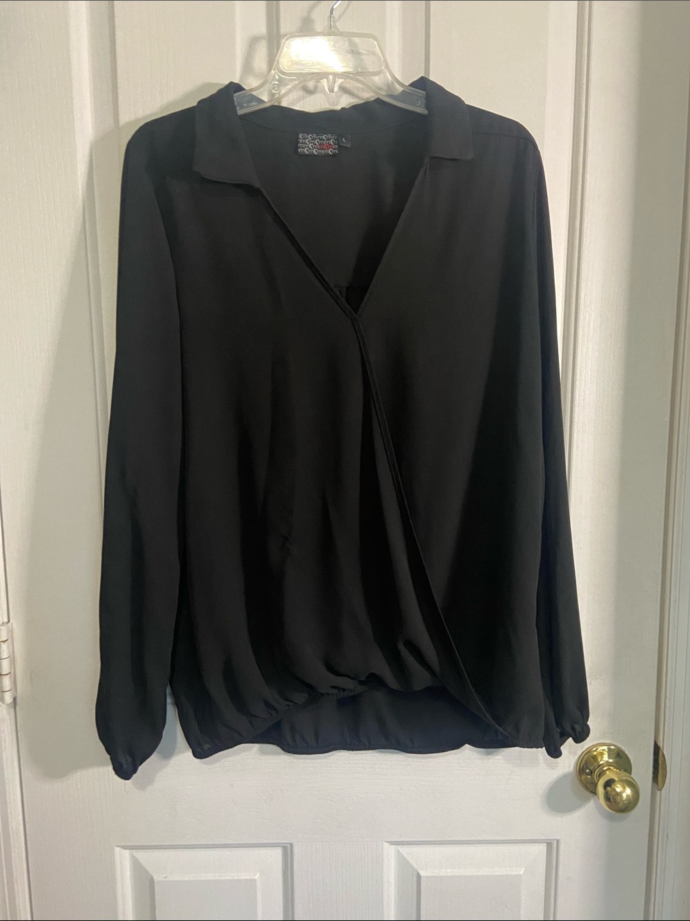 Moa Moa Black Draped V-Neck Long Sleeve Blouse